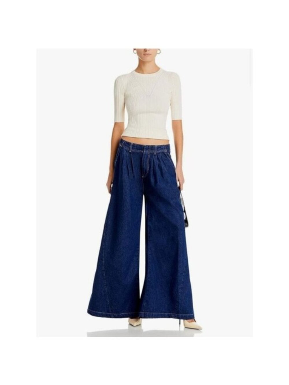 We The Free Womens High Rise Pleated Denim Wide Leg Jeans Blue Pockets Sz 24 New